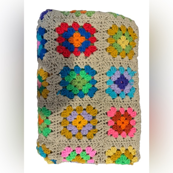 Vintage Classic Granny Square Afghan Cottage Cottagecore 89x66” See Photos - Picture 2 of 4